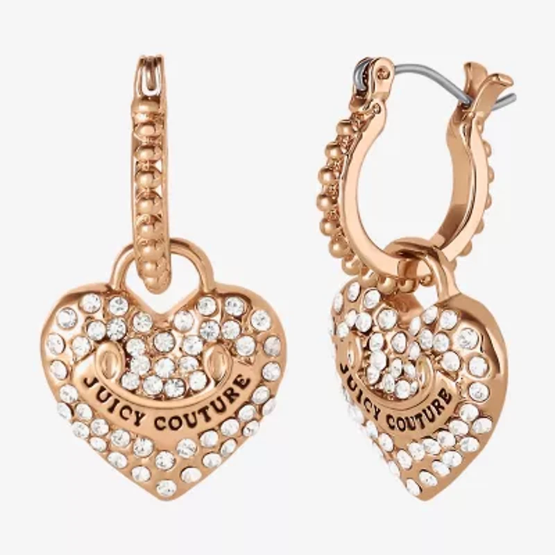 Juicy By Juicy Couture Gold Tone Charm Pave Womens Crystal 34.1mm Heart Hoop Earrings