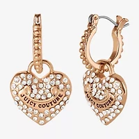 Juicy By Juicy Couture Gold Tone Charm Pave Womens Crystal 34.1mm Heart Hoop Earrings