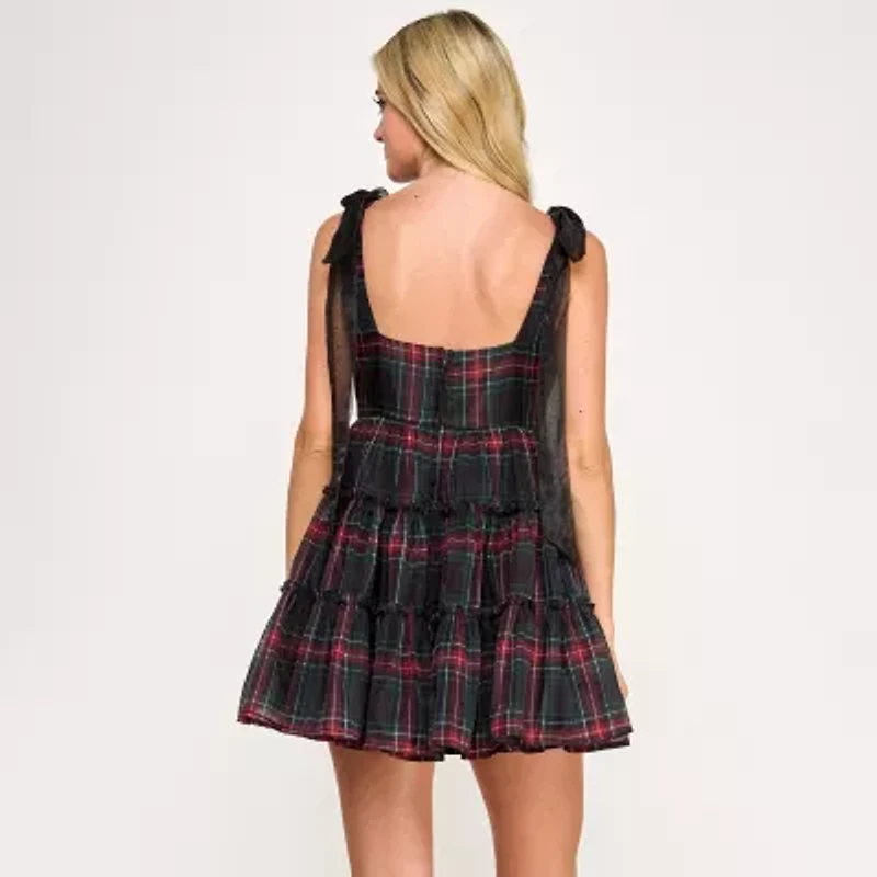 City Triangle Womens Juniors Plaid Fit + Flare Dress