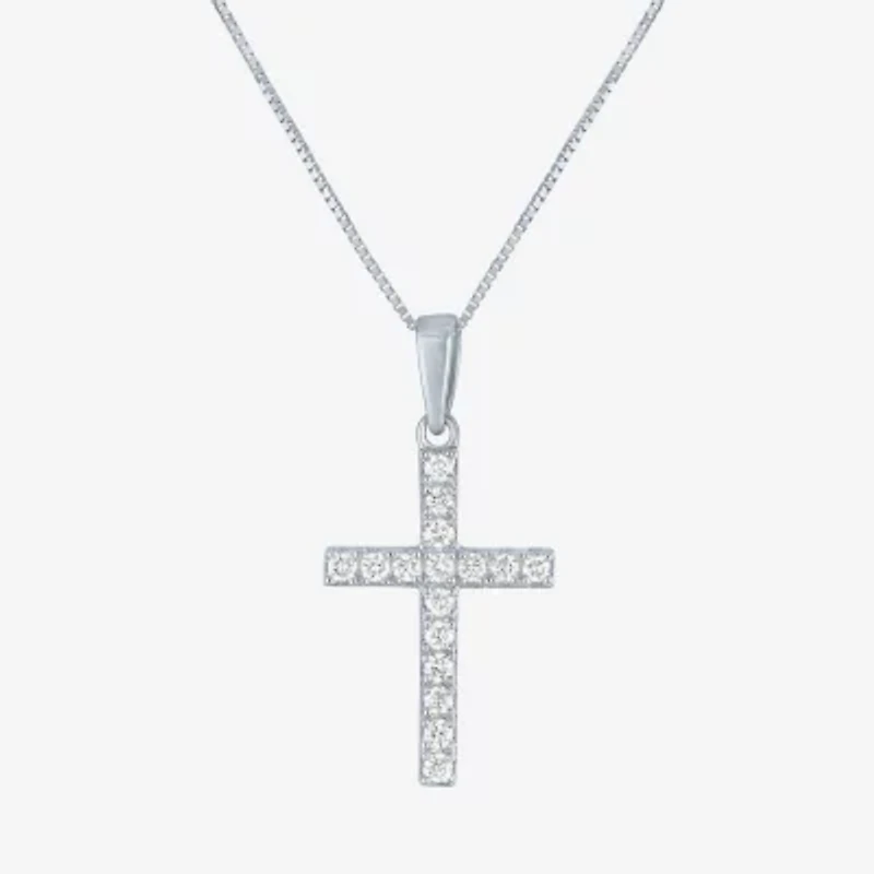 (H-I / I1) Womens 1/6 CT. T.W. Lab Grown White Diamond 10K Gold Cross 18 Inch Pendant Necklace