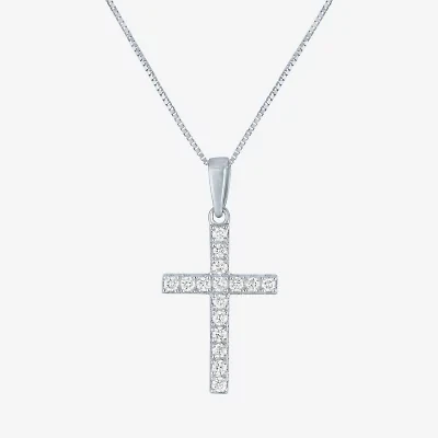 (H-I / I1) Womens 1/6 CT. T.W. Lab Grown White Diamond 10K Gold Cross 18 Inch Pendant Necklace