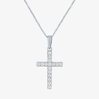 (H-I / I1) Womens 1/6 CT. T.W. Lab Grown White Diamond 10K Gold Cross 18 Inch Pendant Necklace
