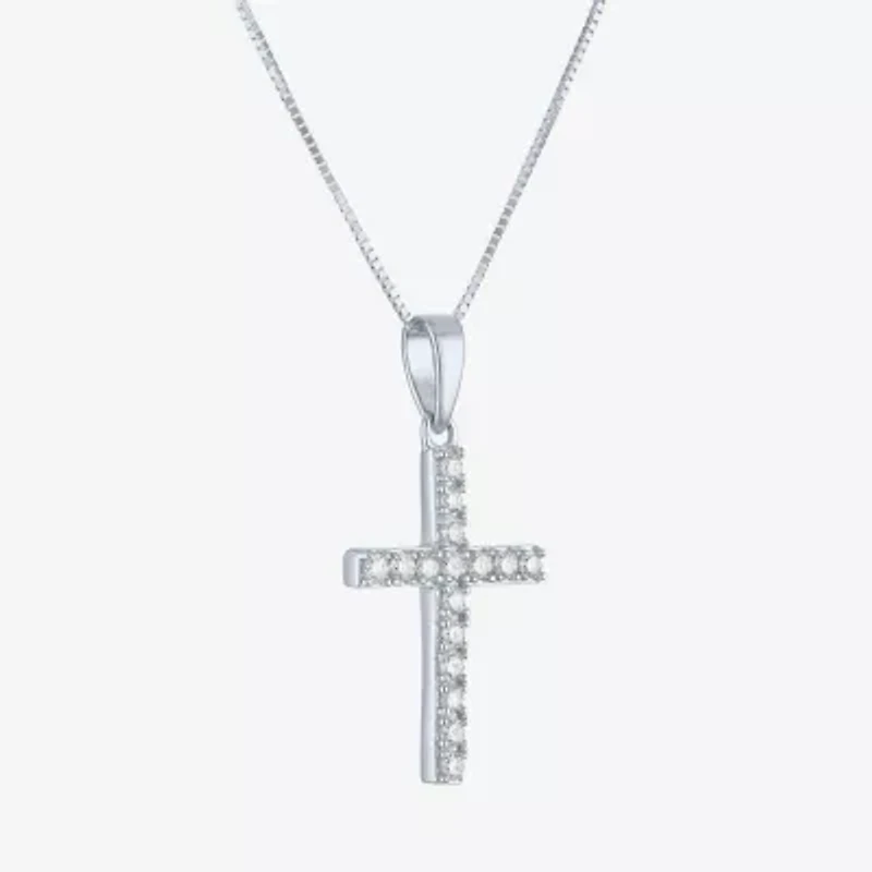 (H-I / I1) Womens 1/6 CT. T.W. Lab Grown White Diamond 10K Gold Cross 18 Inch Pendant Necklace