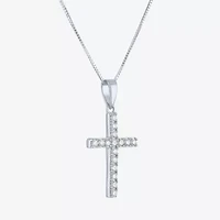 (H-I / I1) Womens 1/6 CT. T.W. Lab Grown White Diamond 10K Gold Cross 18 Inch Pendant Necklace