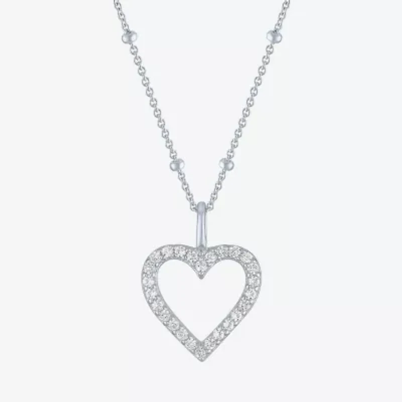 Yes, Please! Womens Lab Created White Sapphire Sterling Silver Heart Pendant