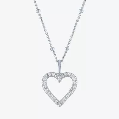 Yes, Please! Womens Lab Created White Sapphire Sterling Silver Heart Pendant