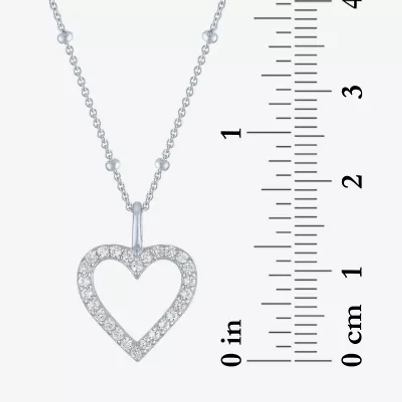 Yes, Please! Womens Lab Created White Sapphire Sterling Silver Heart Pendant