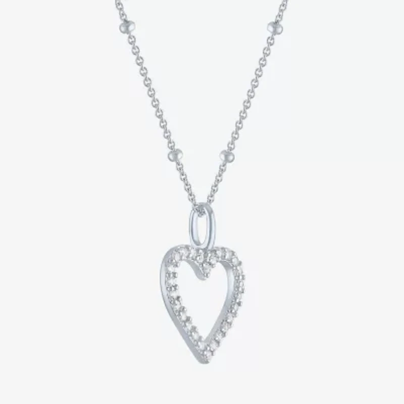 Yes, Please! Womens Lab Created White Sapphire Sterling Silver Heart Pendant