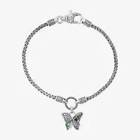 Bali Inspired Womens Genuine Multi Color Abalone Sterling Silver Butterfly Charm Bracelet