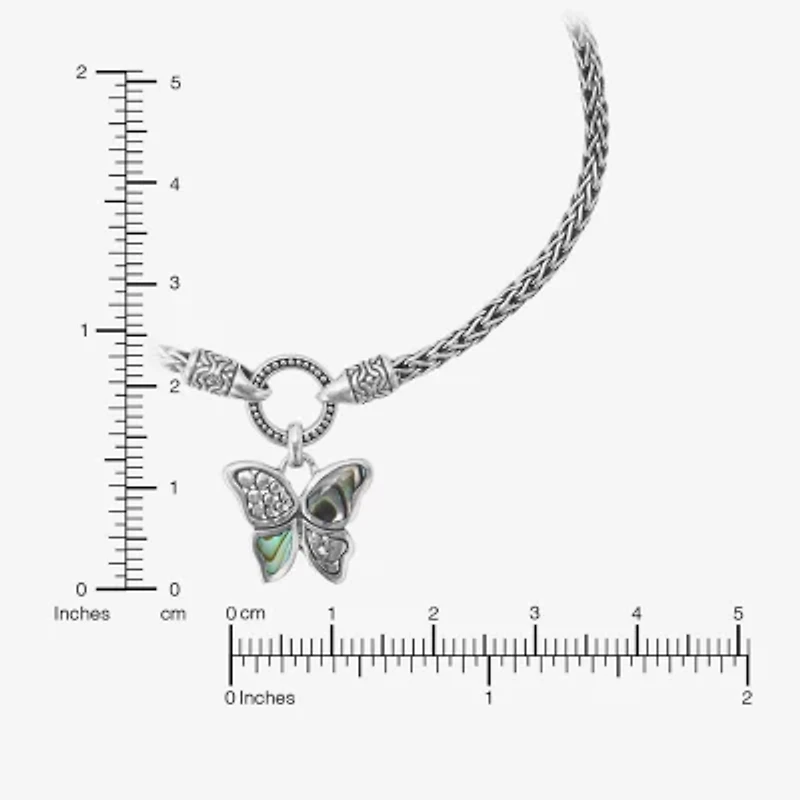 Bali Inspired Womens Genuine Multi Color Abalone Sterling Silver Butterfly Charm Bracelet
