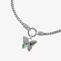 Bali Inspired Womens Genuine Multi Color Abalone Sterling Silver Butterfly Charm Bracelet