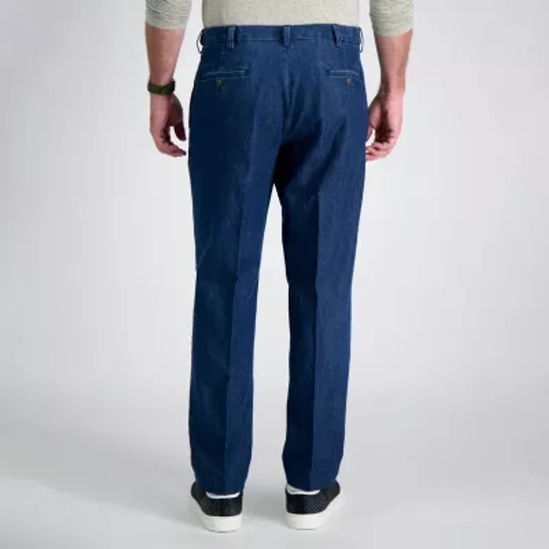 Haggar Stretch Denim Mens Classic Fit Pleated Pant