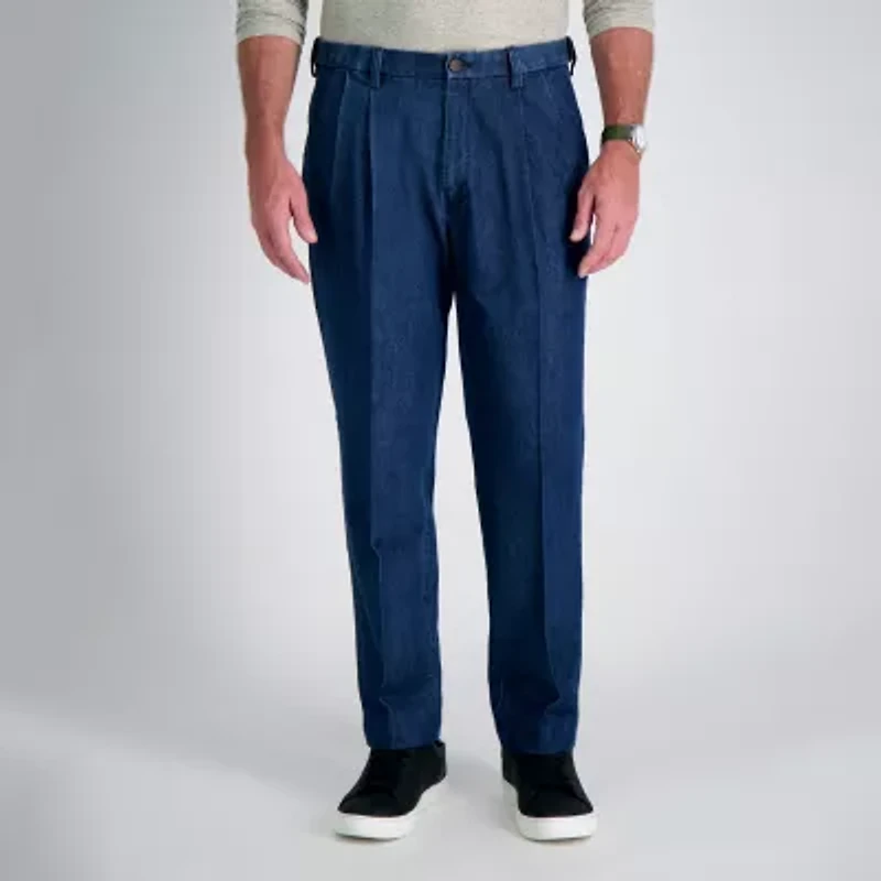 Haggar Stretch Denim Mens Classic Fit Pleated Pant