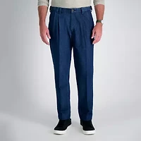 Haggar Stretch Denim Mens Classic Fit Pleated Pant