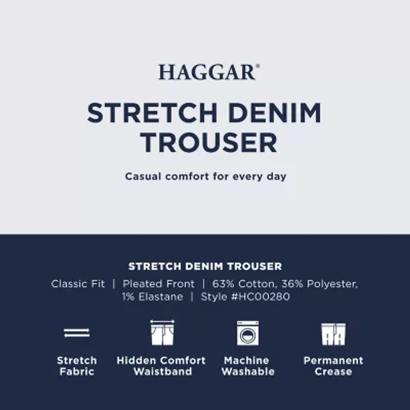 Haggar Stretch Denim Mens Classic Fit Pleated Pant