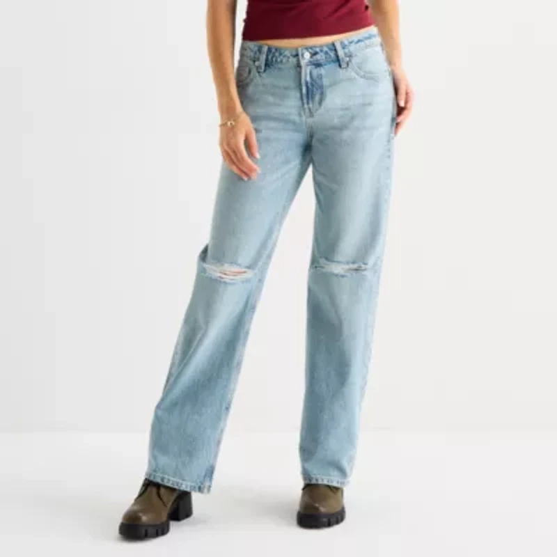 Arizona Womens Juniors Plus Low Rise Straight Leg Jean