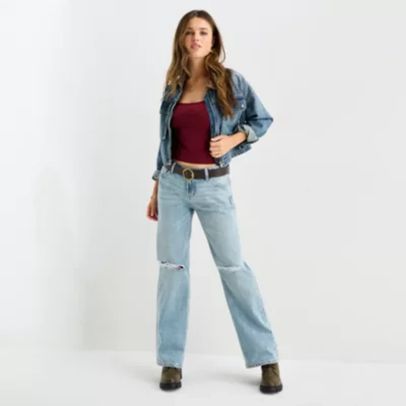 Arizona Womens Juniors Plus Low Rise Straight Leg Jean