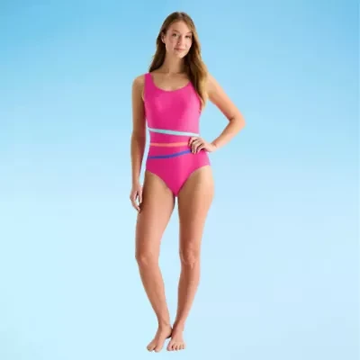 Sonnet Shores Womens Striped One Piece Swimsuit