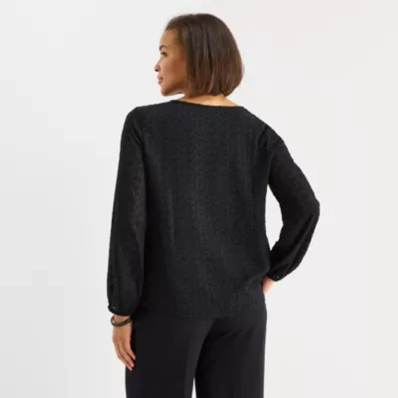 Liz Claiborne Shine Womens Keyhole Neck Long Sleeve Blouse