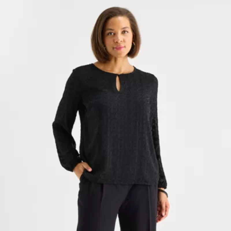 Liz Claiborne Shine Womens Keyhole Neck Long Sleeve Blouse