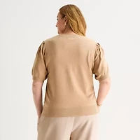 Liz Claiborne Plus Womens Crew Neck Short Sleeve Pullover Sweater