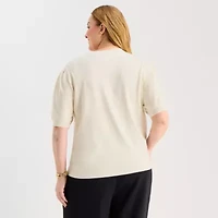 Liz Claiborne Plus Womens Crew Neck Short Sleeve Pullover Sweater