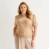 Liz Claiborne Plus Womens Crew Neck Short Sleeve Pullover Sweater
