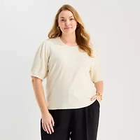 Liz Claiborne Plus Womens Crew Neck Short Sleeve Pullover Sweater