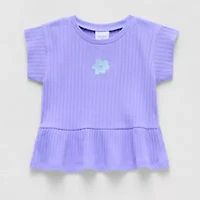 Okie Dokie Toddler & Little Girls Round Neck Short Sleeve Peplum Top