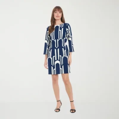Clover And Sloane Womens 3/4 Sleeve Geometric Shift Dress