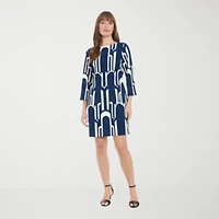 Clover And Sloane Womens 3/4 Sleeve Geometric Shift Dress