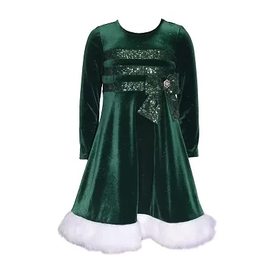 Bonnie Jean Little Girls Long Sleeve Velvet A-Line Dress