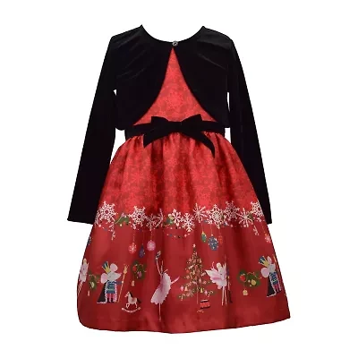 Bonnie Jean Big Kid Girls Long Sleeve Velvet Fit + Flare Dress
