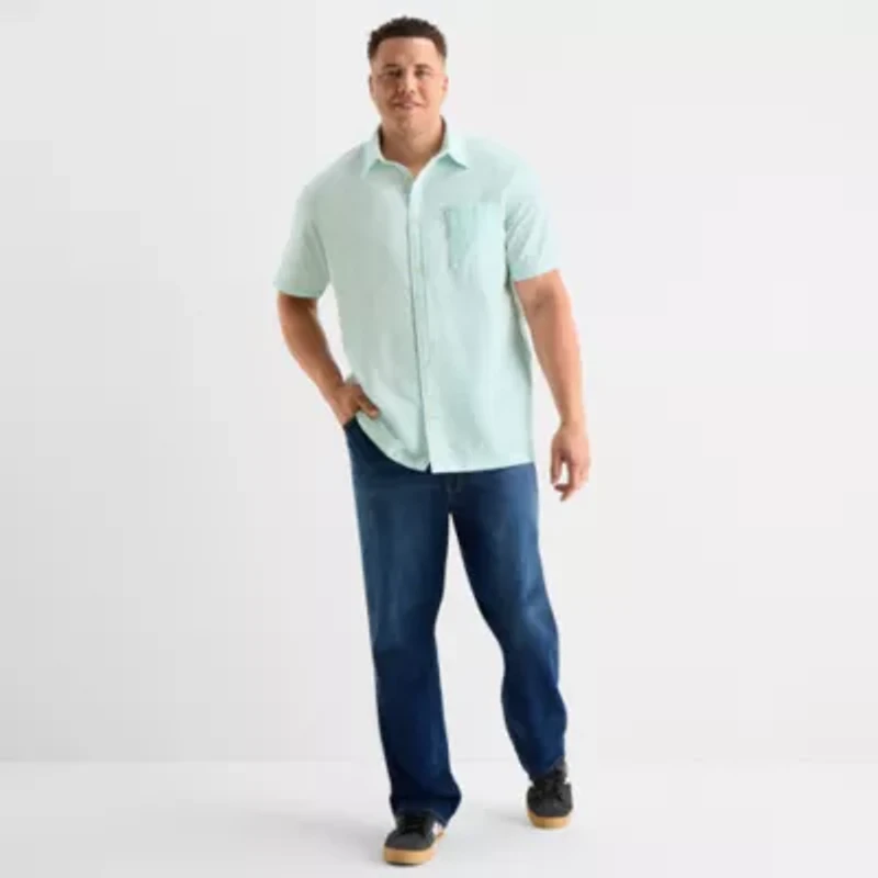 mutual weave Mens Short Sleeve Relaxed Fit Big and Tall Button-Down Shirt