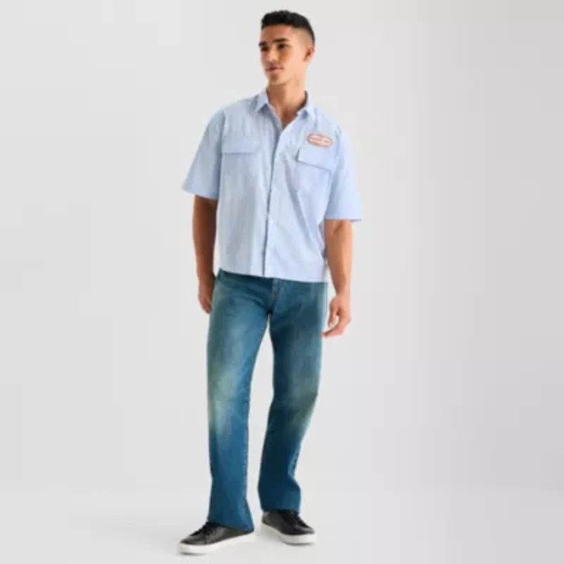 Arizona Mens Short Sleeve Boxy Fit Button-Down Shirt