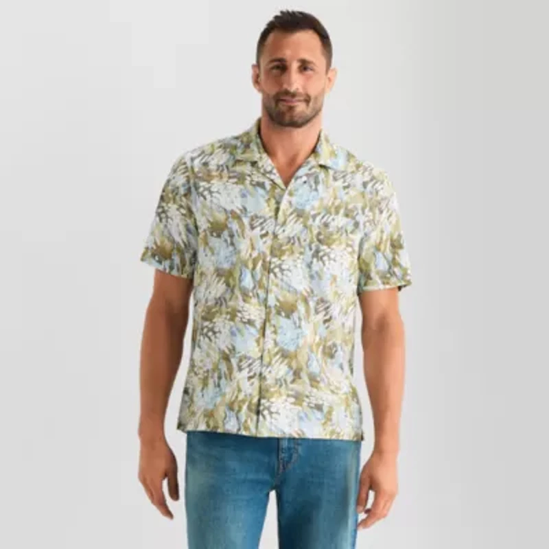 mutual weave Mens Short Sleeve Camp Shirt