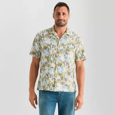 mutual weave Mens Short Sleeve Camp Shirt