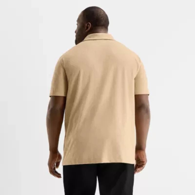Shaquille O'Neal XLG Quarter Zip Big and Tall Mens Classic Fit Short Sleeve Polo Shirt