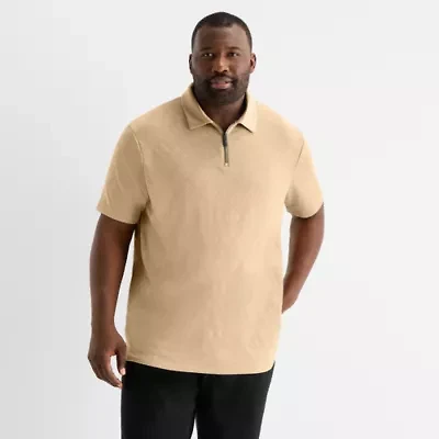 Shaquille O'Neal XLG Quarter Zip Big and Tall Mens Classic Fit Short Sleeve Polo Shirt