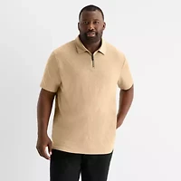 Shaquille O'Neal XLG Quarter Zip Big and Tall Mens Classic Fit Short Sleeve Polo Shirt