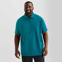 Shaquille O'Neal XLG™ Quarter Zip Big and Tall Mens Classic Fit Short Sleeve Polo Shirt