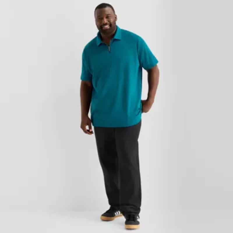Shaquille O'Neal XLG™ Quarter Zip Big and Tall Mens Classic Fit Short Sleeve Polo Shirt