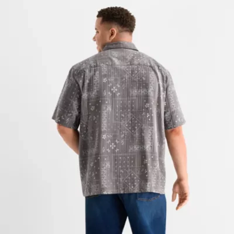 Arizona Mens Short Sleeve Regular Fit Big and Tall Button-Down Shirt