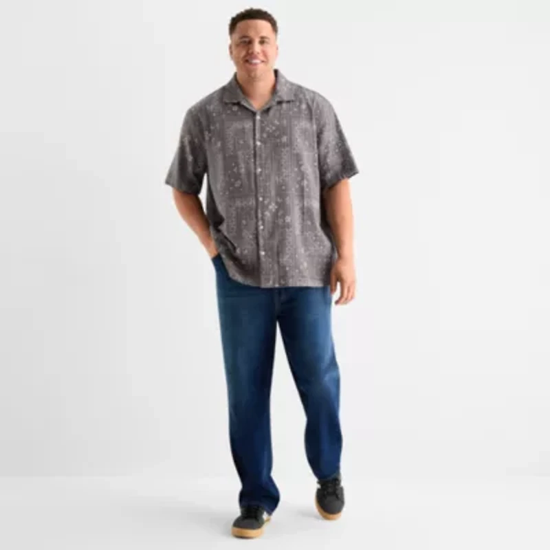 Arizona Mens Short Sleeve Regular Fit Big and Tall Button-Down Shirt