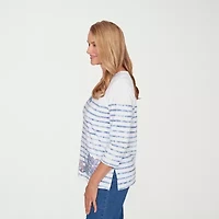 Alfred Dunner Hilton Head Womens Crew Neck 3/4 Sleeve T-Shirt