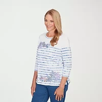 Alfred Dunner Hilton Head Womens Crew Neck 3/4 Sleeve T-Shirt