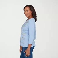 Alfred Dunner Hilton Head Womens V Neck 3/4 Sleeve T-Shirt