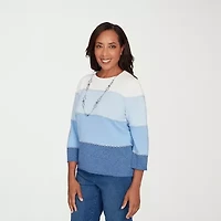 Alfred Dunner Hilton Head Womens Crew Neck 3/4 Sleeve Ombre Pullover Sweater