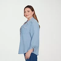 Alfred Dunner Hilton Head Womens Plus 3/4 Sleeve Button-Down Shirt