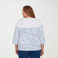 Alfred Dunner Hilton Head Womens Plus Round Neck 3/4 Sleeve T-Shirt